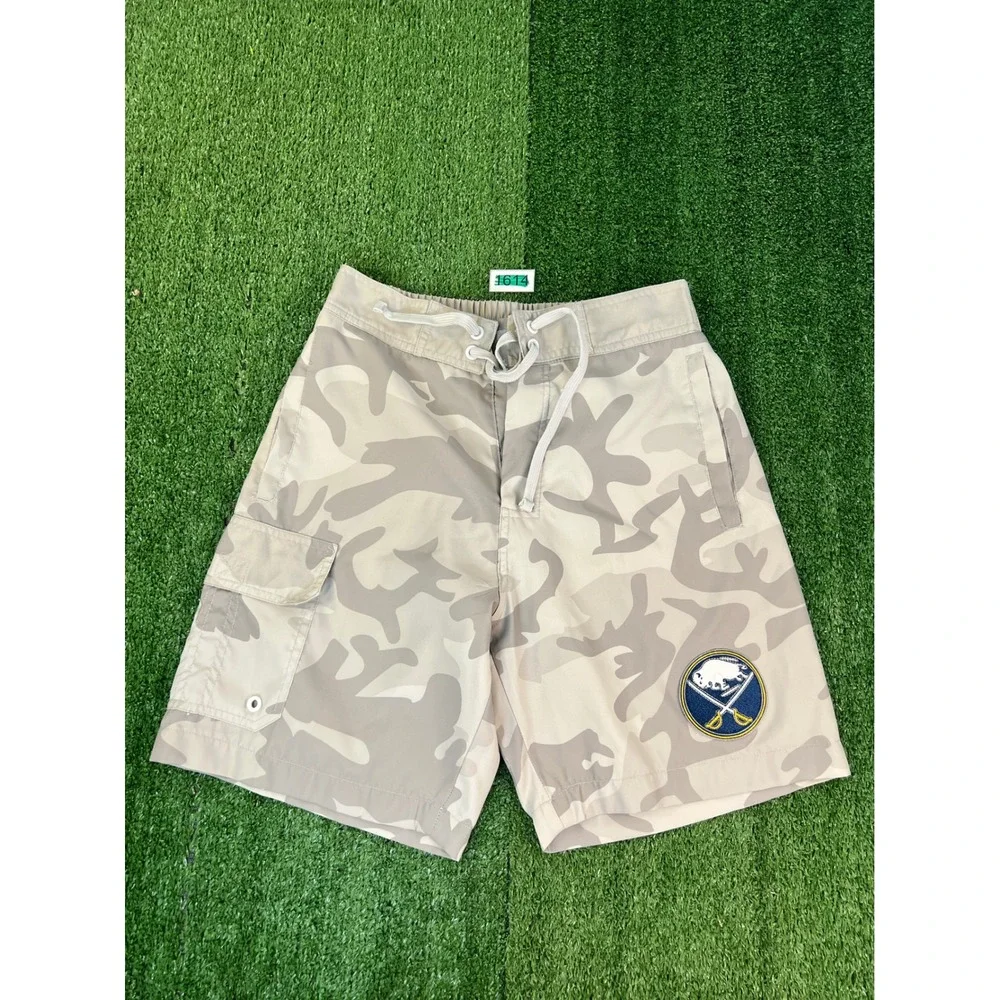 Calhoun NHL Buffalo Sabres Camo Board Shorts Mens Small Tan Gray Swim Trunks